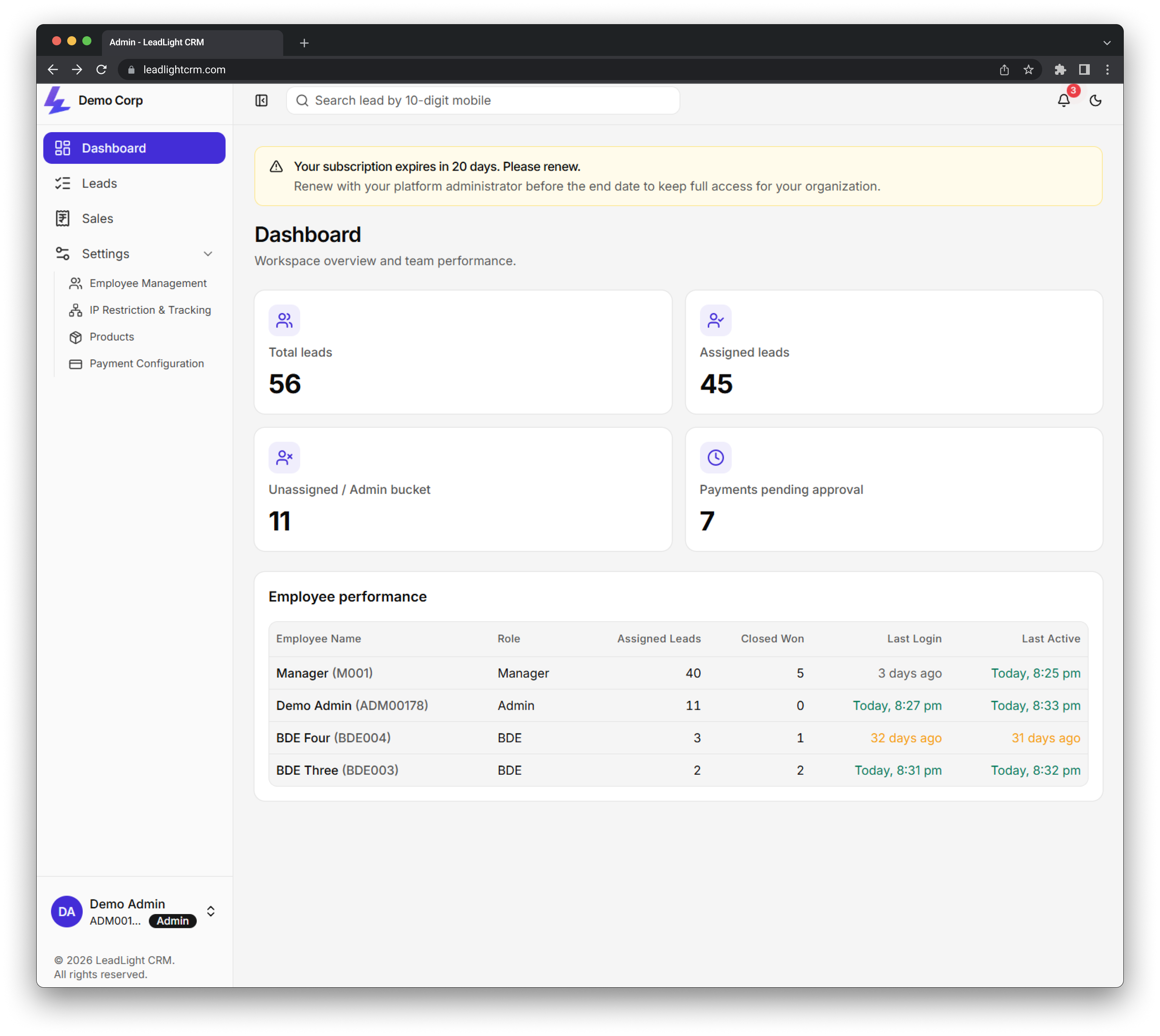 Admin Dashboard